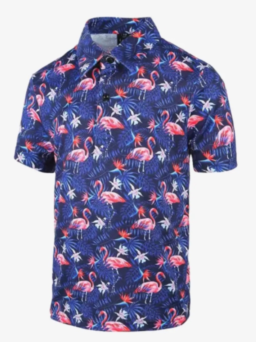 Golf Gods Navy Flowers and Flamingo’s cool Tech Performance Polo Size 9-10